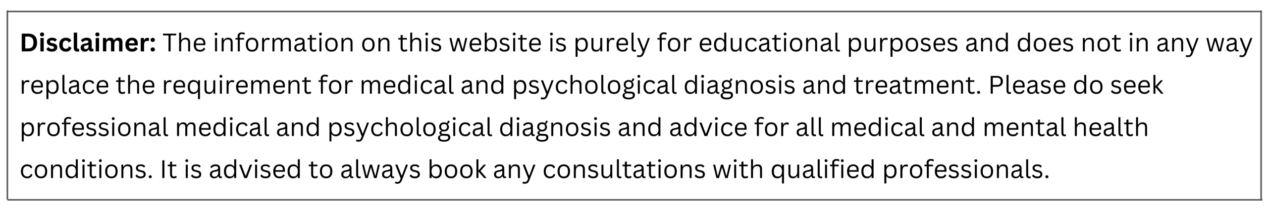 Disclaimer to consult with qualified professionals